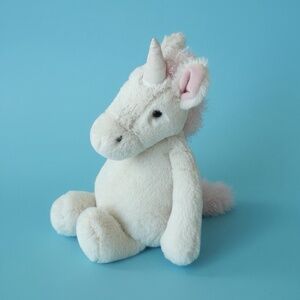 Jellycat Bashful Unicorn Plush White Pink 12” Iridescent Horn Soft Toy